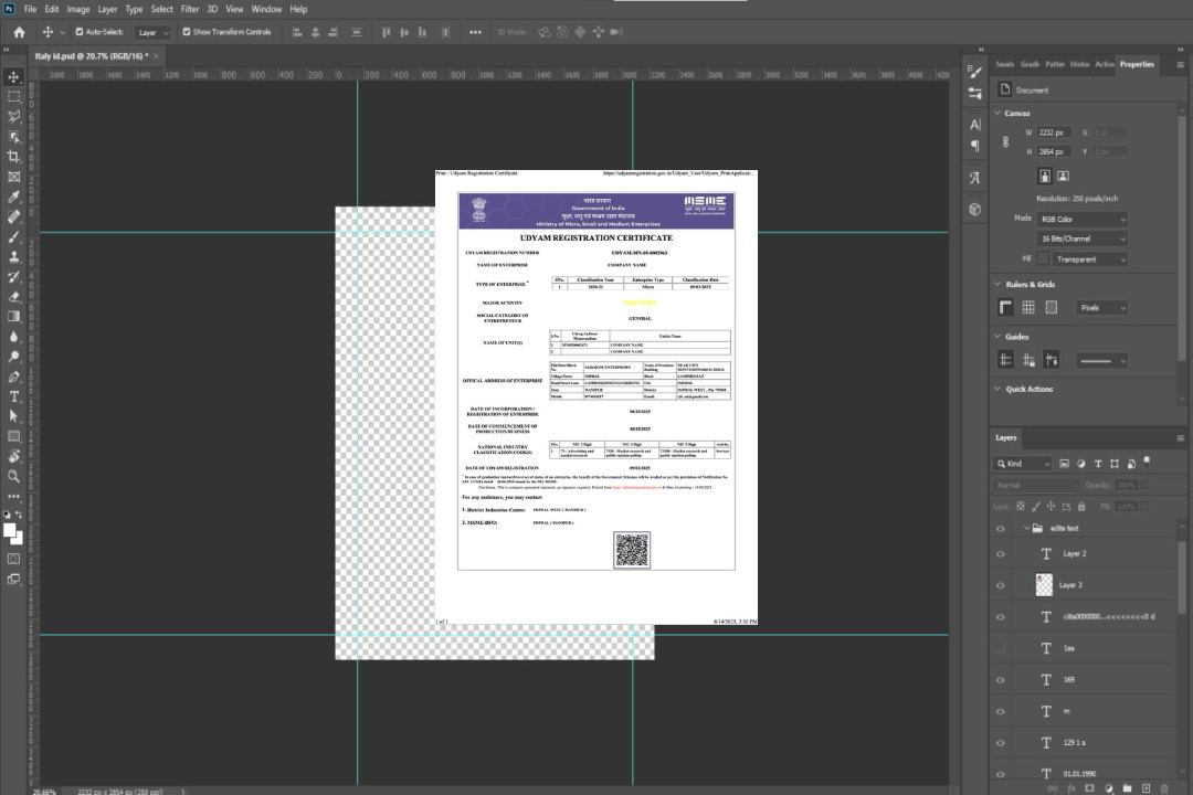 Modèle Word et PDF de certificat d'enregistrement India Udyam, version 7 template